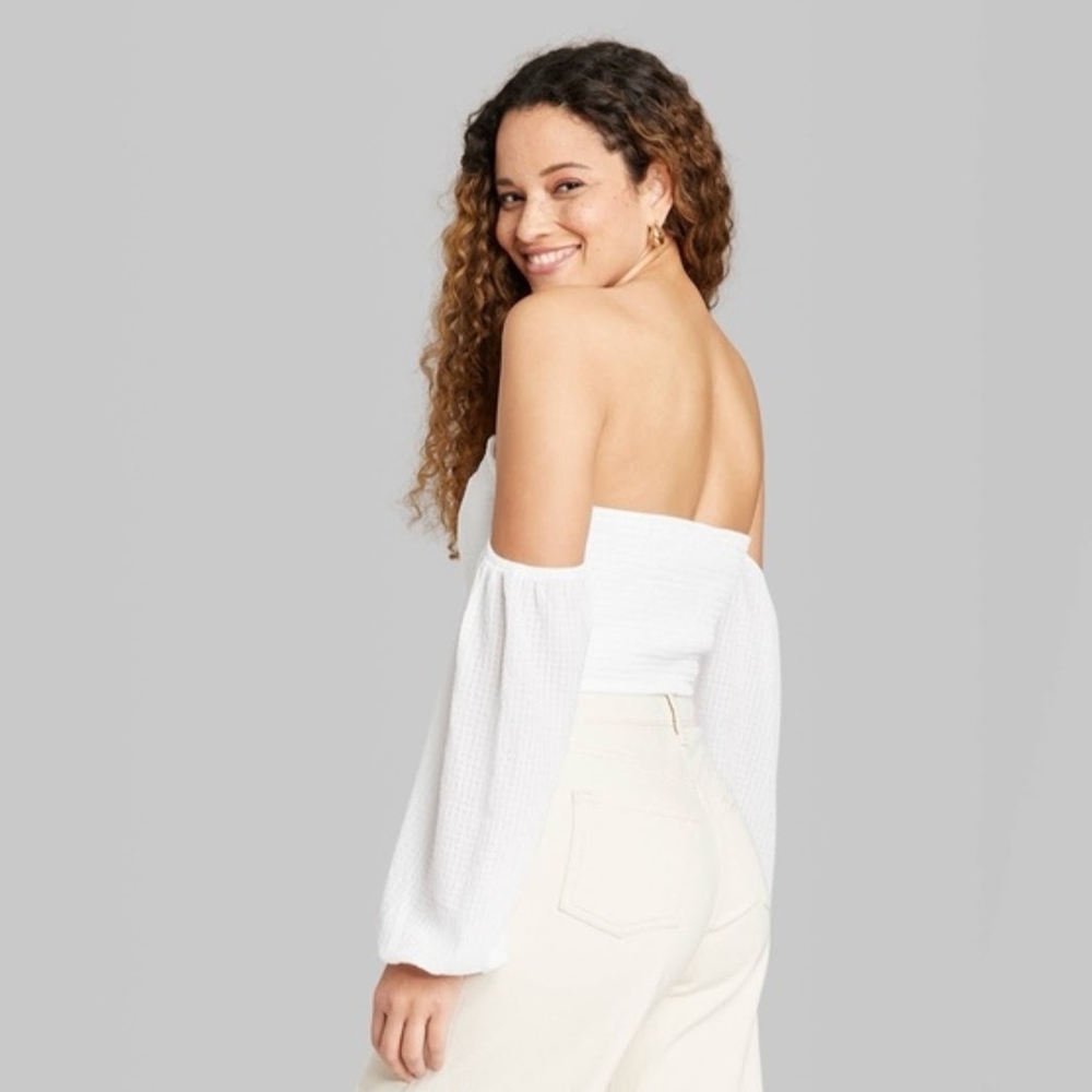 Wild Fable White Off-Shoulder Crop Top